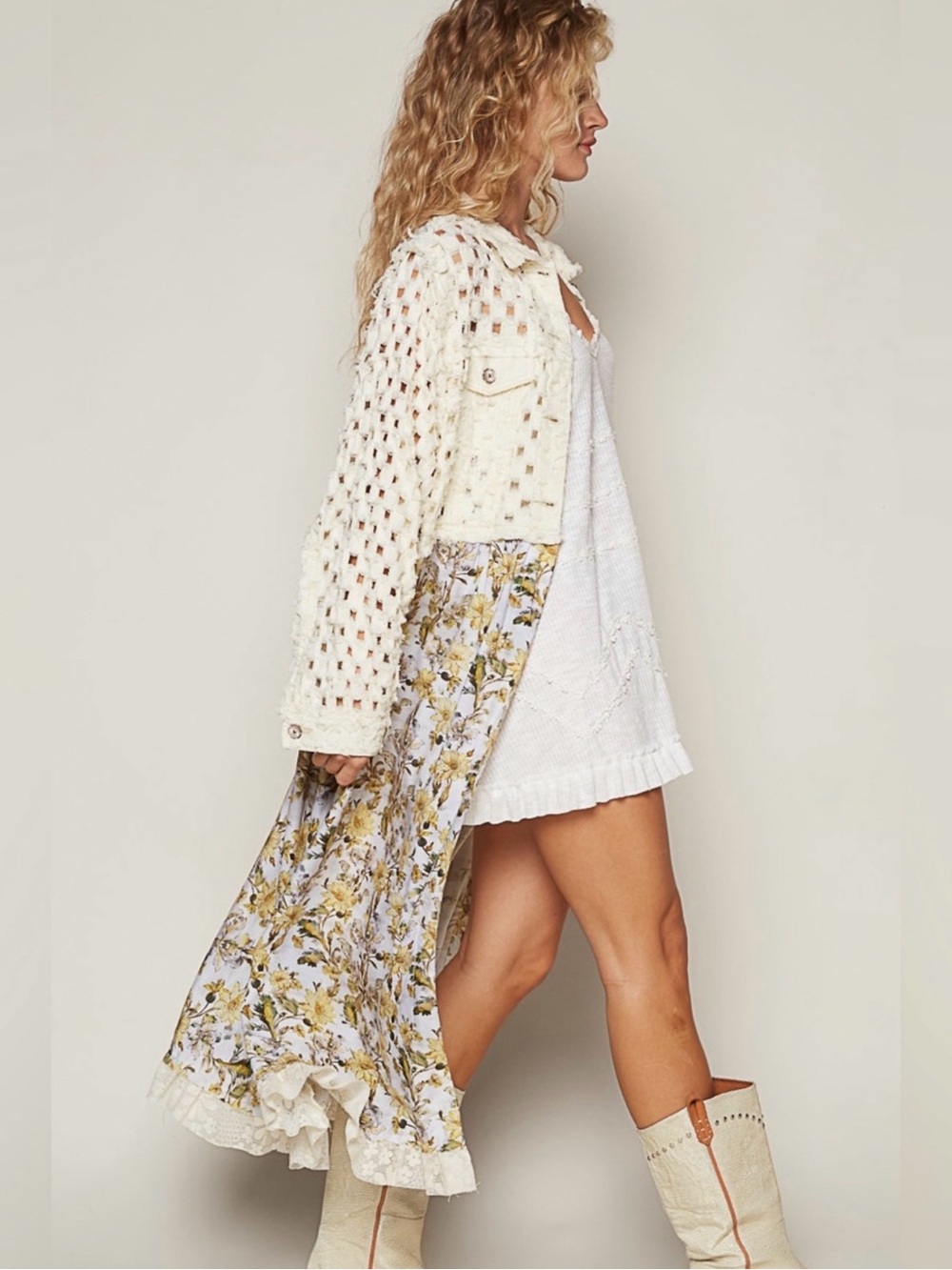 POL Cream/Floral Duster with Floral Lining - Picture 4 of 7